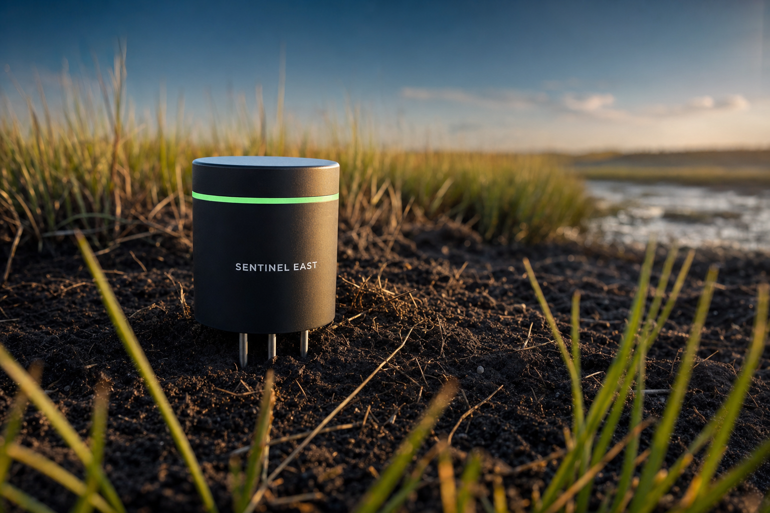 Sentinel East soil sensor deployed in a coastal salt marsh